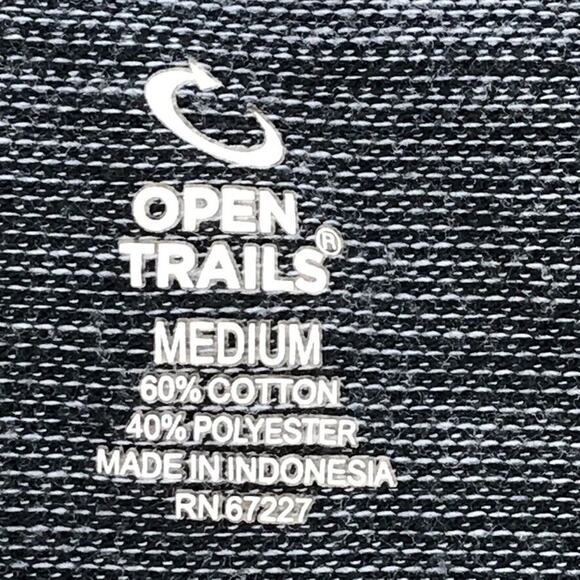 Open Trails Shirt Mens Medium Black Striped Polo Short Sleeve Collared - Picture 2 of 9